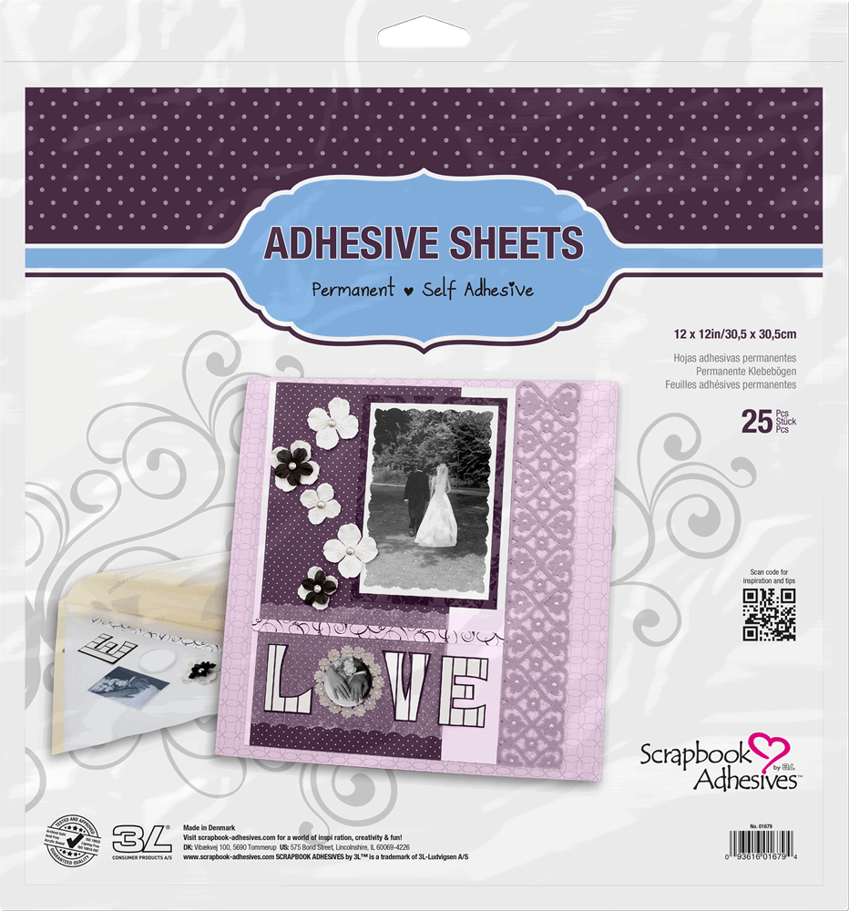 Scrapbook adhesives Adhesive Sheets 12x12in, 25 Sheets for die cutting